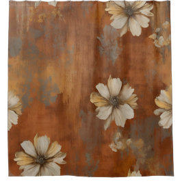 Burnt Orange Beige Gray Bauernhaus Floral Duschvorhang