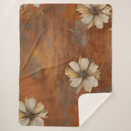 Burnt Orange Beige Gray Bauernhaus Floral Large Sherpadecke