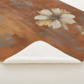 Burnt Orange Beige Gray Bauernhaus Floral Large Sherpadecke (3/4)