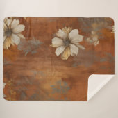 Burnt Orange Beige Gray Bauernhaus Floral Large Sherpadecke (Vorderseite (Horizontal))