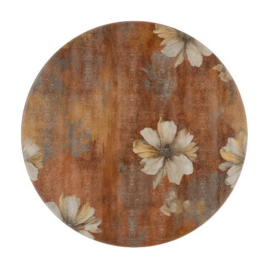 Burnt Orange Beige Gray Bauernhaus Floral Schneidebrett (Vorderseite)