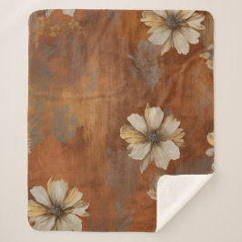 Burnt Orange Beige Gray Bauernhaus Floral Sherpadecke