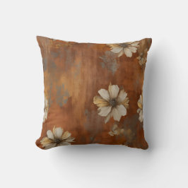 Burnt Orange Beige Gray Bauernhof Floral 16x16 Kissen