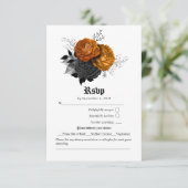 Burnt Orange & Black Gothic Halloween Rose RSVP Karte (Stehend Vorderseite)