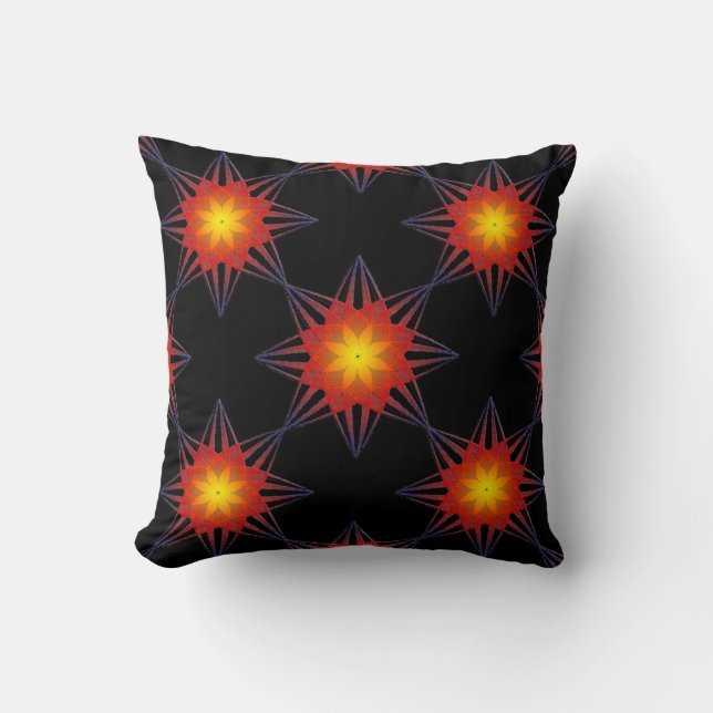 Burnt Orange Black Yellow Star Blume Kissen (Vorderseite)