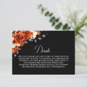 Burnt Orange Bloral Black Wedding Details Begleitkarte (Stehend Vorderseite)