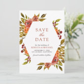 Burnt Orange Bloral HerbstHochzeit im Herbst Save The Date (Stehend Vorderseite)