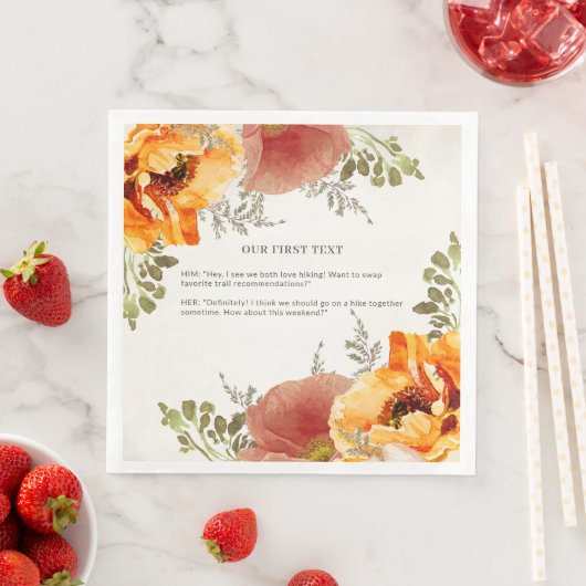 Burnt Orange Bloral unser erster Text Hochzeit Serviette (Beispiel)