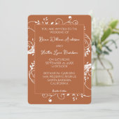Burnt Orange Blüh Hochzeit Einladung (Stehend Vorderseite)