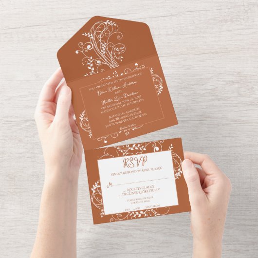 Burnt Orange Blüh Wedding All In One Einladung (Abreißen)