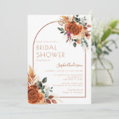 Burnt Orange Blume Pampas Grass Brautparty Einladung (Stehend Vorderseite)