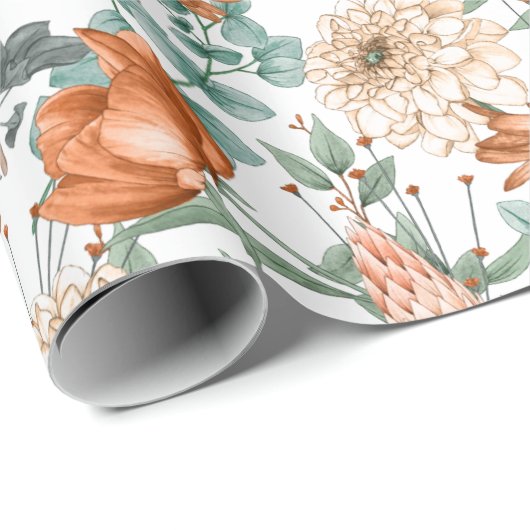 Burnt Orange Blumengrün Muster Geschenkpapier (Rolleneckpunkt)