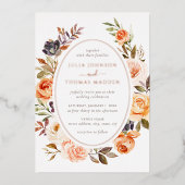 Burnt Orange Blush Bloral Foliage Hochzeit Folieneinladung (Vorderseite)