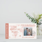 Burnt Orange Boarding Pass Hochzeit in Urlaubsort Dankeskarte (Stehend Vorderseite)