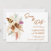 Burnt Orange Bohemisch Pampas Grass Save the Date Einladung (Vorderseite)