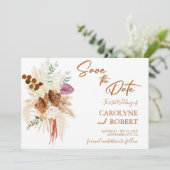 Burnt Orange Bohemisch Pampas Grass Save the Date Einladung (Stehend Vorderseite)