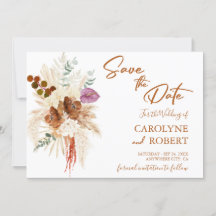 Burnt Orange Bohemisch Pampas Grass Save the Date