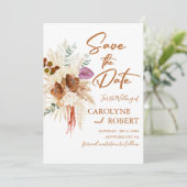 Burnt Orange Bohemisch Pampas Grass Save the Date Einladung (Stehend Vorderseite)