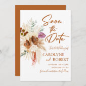 Burnt Orange Bohemisch Pampas Grass Save the Date Einladung (Vorne/Hinten)