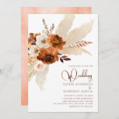 Burnt Orange Bohemisch Pampas Grass Wedding Einladung (Vorne/Hinten)