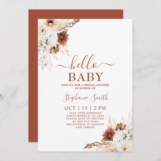 Burnt Orange Boho Baby Shower Girl Einladung (Vorne/Hinten)