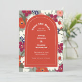 Burnt Orange Boho Chic Floral Save the Date Einladung (Stehend Vorderseite)