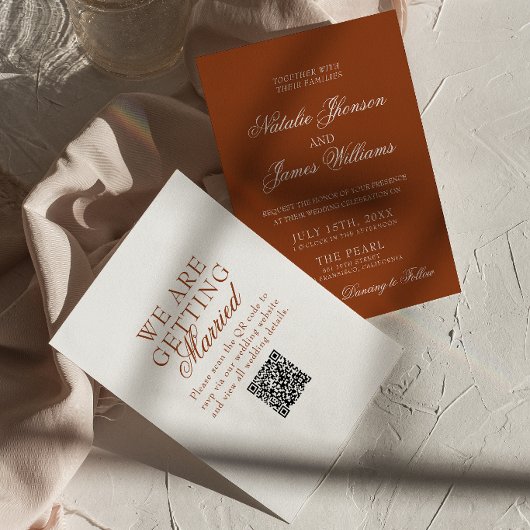 Burnt Orange Boho Chic Terracotta QR Code Wedding Einladung