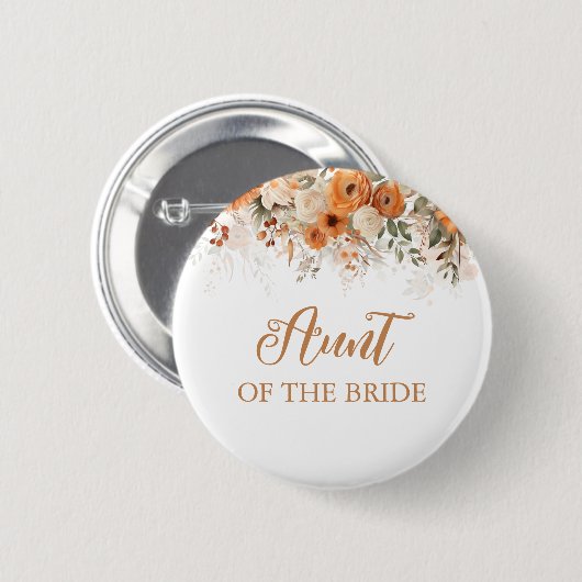 Burnt Orange Boho Fall Blumenjagd der Braut Button (Vorne & Hinten)