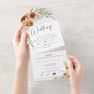 Burnt Orange Boho Floral All in One Wedding Einladung