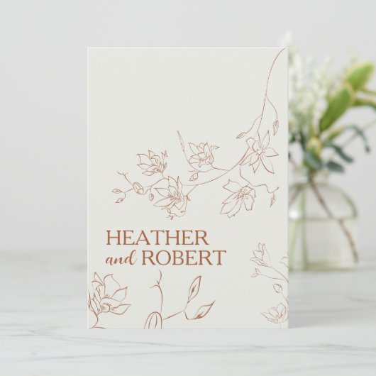 Burnt Orange Boho Floral Botanical Simple Wedding Einladung (Stehend Vorderseite)