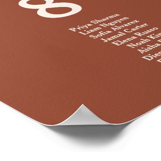 Burnt Orange Boho Hochzeitstisch-Seekarte Poster (Ecke)