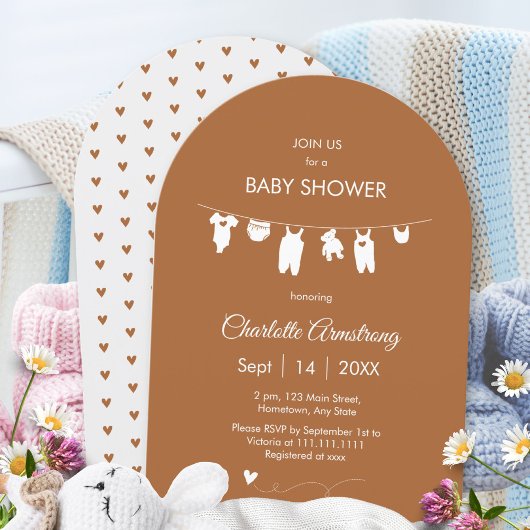 Burnt Orange Boho Minimalistisch Arched Baby Dusch Einladung