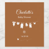 Burnt Orange Boho Minimalistisch Baby Dusche Weinetikett (Einzelnes Label)