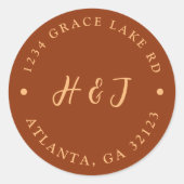 Burnt Orange Boho Monogram Wedding Rücksendeadress Runder Aufkleber (Vorderseite)