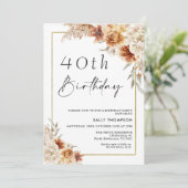 Burnt Orange Boho Pampas Grass Gold Rahmen Geburts Einladung (Stehend Vorderseite)