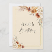 Burnt Orange Boho Pampas Grass Gold Rahmen Geburts Einladung (Rückseite)