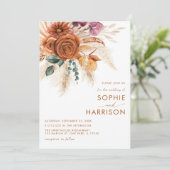 ?Burnt Orange Boho Pampas Grass Hochzeit in einem Einladung (Stehend Vorderseite)