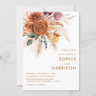 Burnt Orange Boho Pampas Grass Rust Wedding Einladung