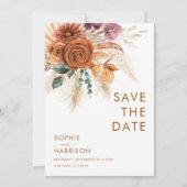?Burnt Orange Boho Pampas Grass Save the Date Einladung (Vorderseite)