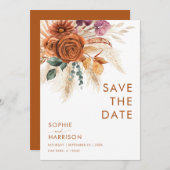 ?Burnt Orange Boho Pampas Grass Save the Date Einladung (Vorne/Hinten)