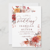 Burnt Orange Boho Terracotta Burgundy Wedding Invi Einladung (Vorderseite)