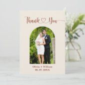 Burnt Orange Boho Terracotta Rustic Wedding Dankeskarte (Stehend Vorderseite)