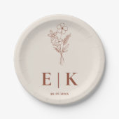 Burnt Orange Boho Terracotta Wildblume Wedding Pappteller (Vorderseite)