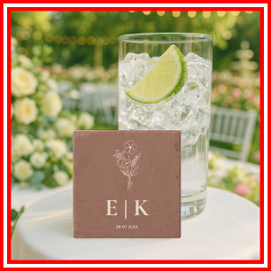 Burnt Orange Boho Terracotta Wildblume Wedding Steinuntersetzer