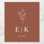 Burnt Orange Boho Terracotta Wildblume Wedding Weinetikett (Einzelnes Label)