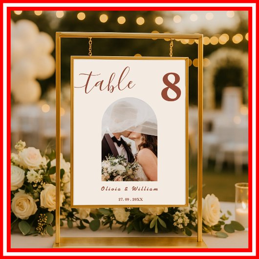 Burnt Orange Boho Wedding FOTO Tischnummer Poster