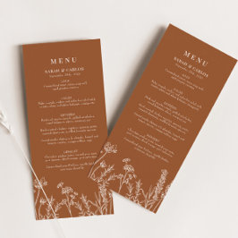 Burnt Orange Boho Wildblume Hochzeitsempfang Menükarte