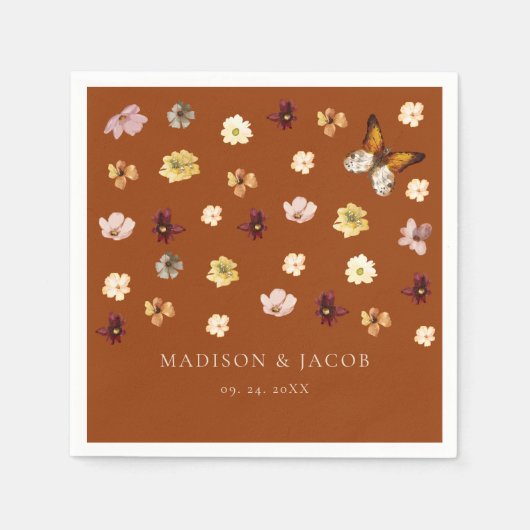 Burnt Orange Boho Wildblume Wedding Serviette (Vorderseite)