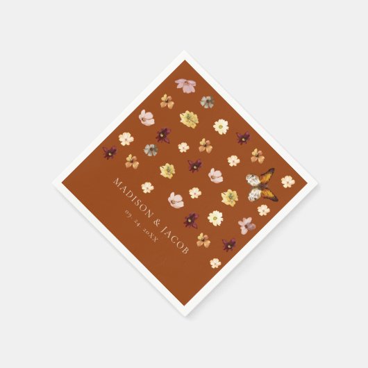 Burnt Orange Boho Wildblume Wedding Serviette (Ecke)