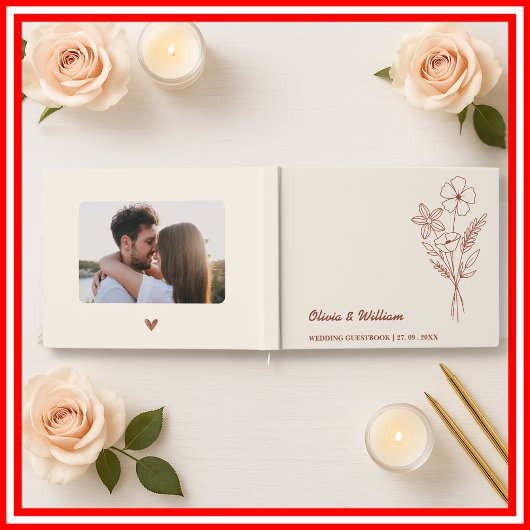 Burnt Orange Boho Wildblumen Rustikale Hochzeit Gästebuch